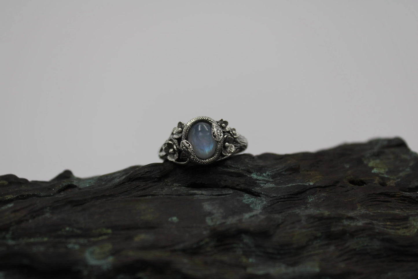 Snake & Bloom Ring – Moonstone Serpent Ring