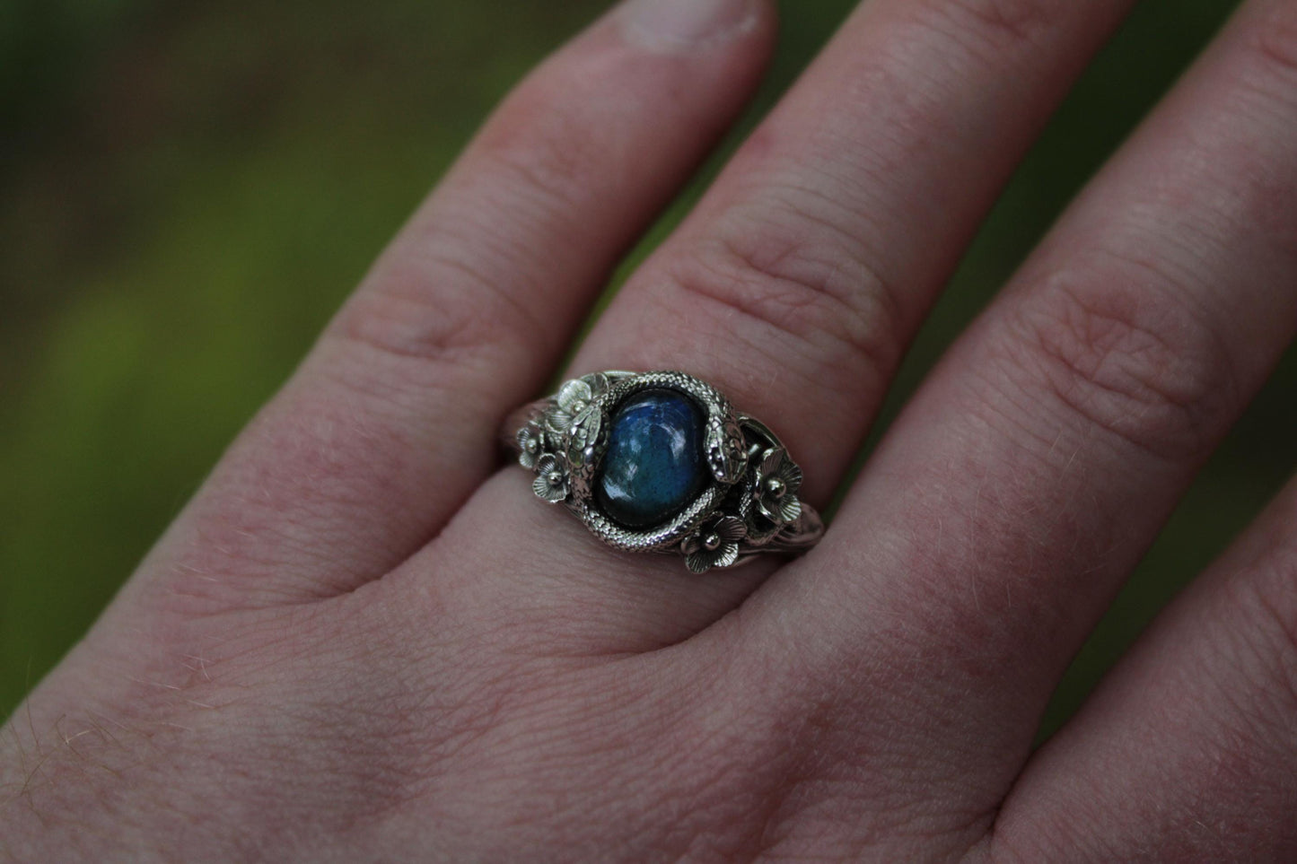 Snake & Bloom Ring – Labradorite Serpent Ring