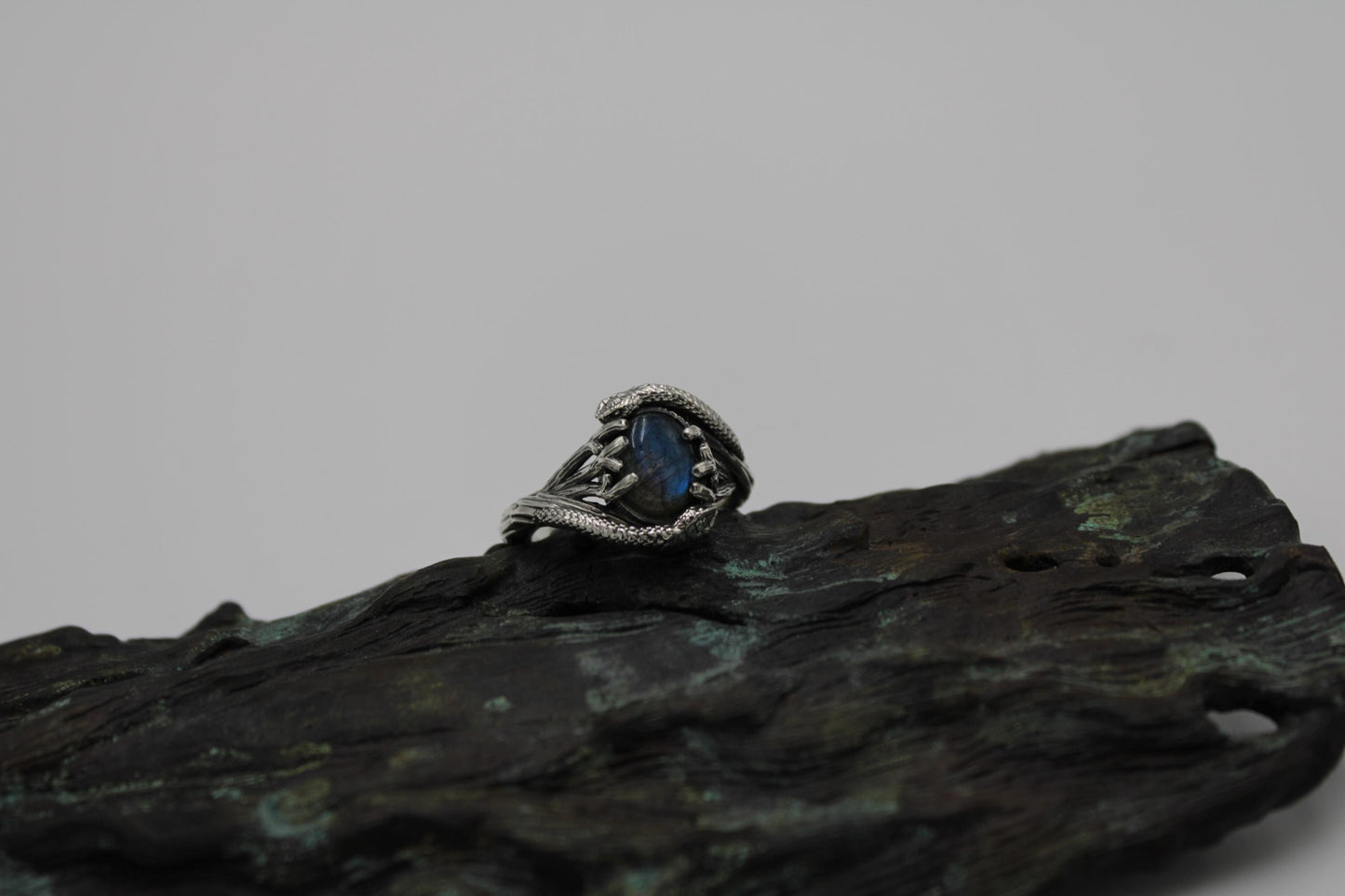 Serpent & Branch Ring - Sterling Silver Labradorite Ring