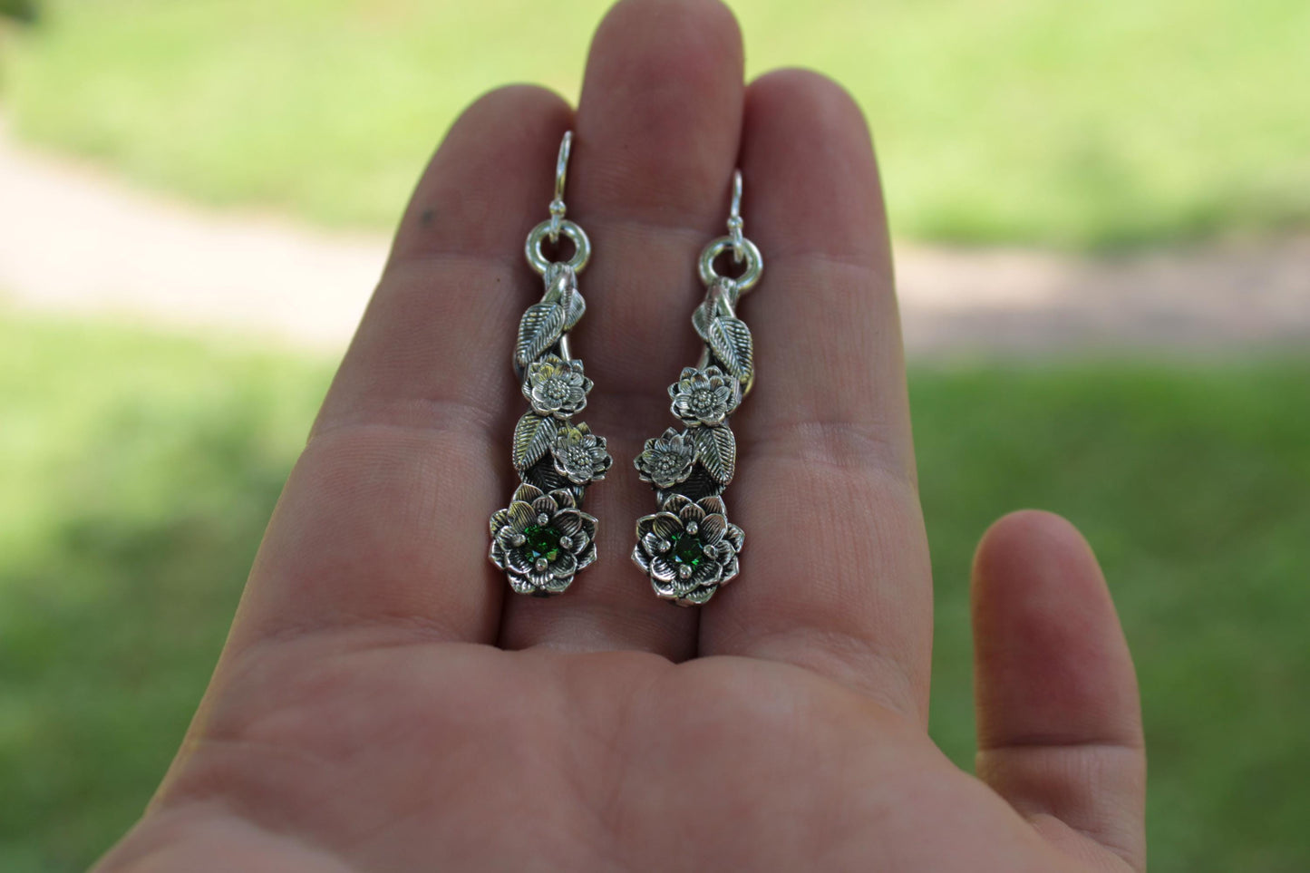 Lotus Green CZ Earrings