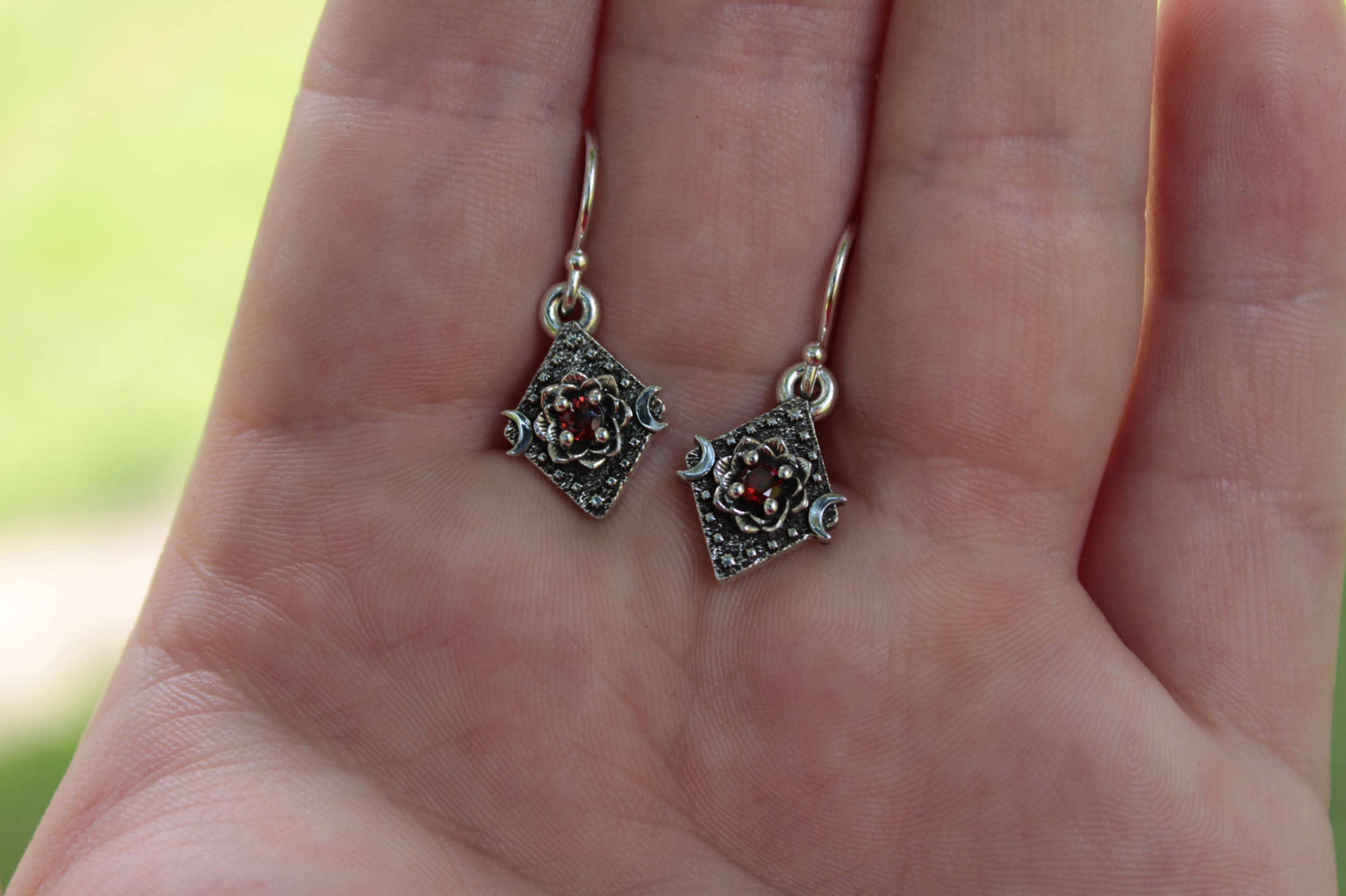 Lunar Bloom Garnet Lotus Earrings