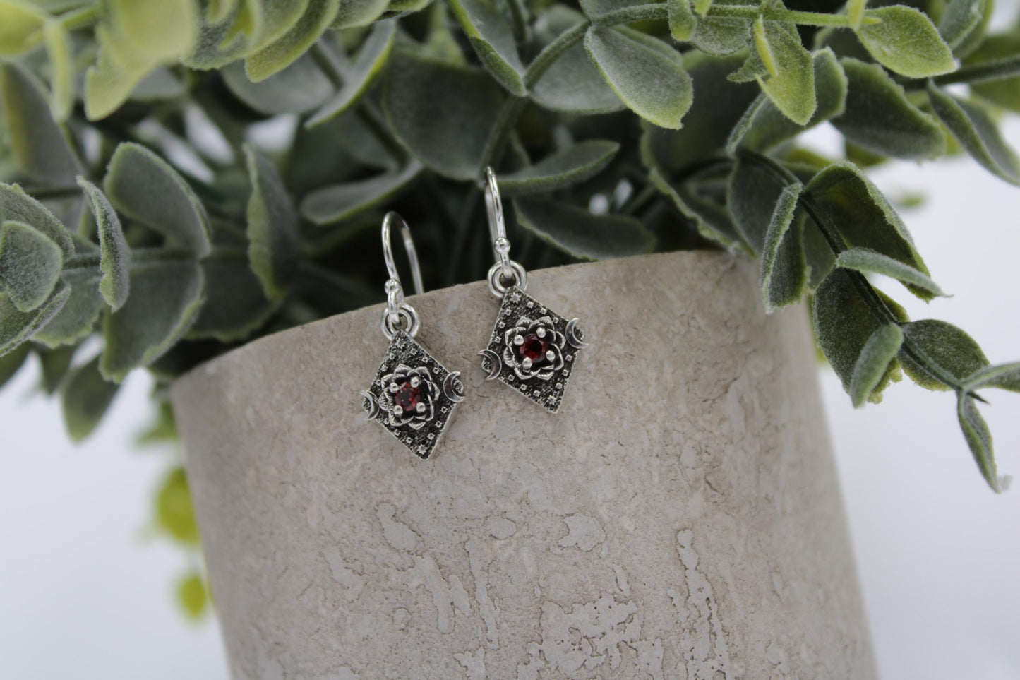 Lunar Bloom Garnet Lotus Earrings