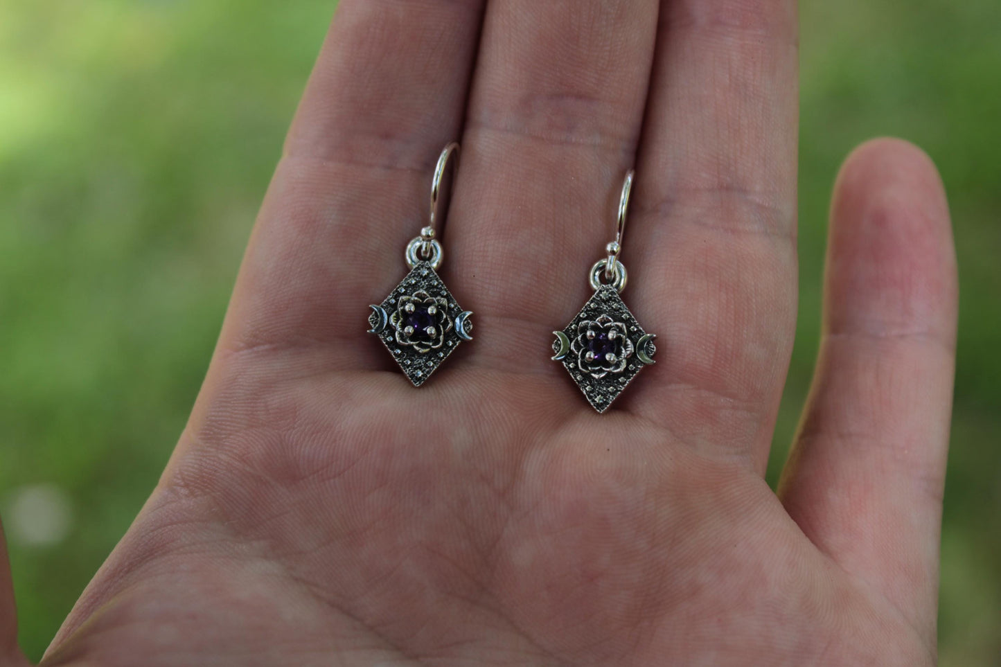 Lunar Bloom Amethyst Lotus Earrings