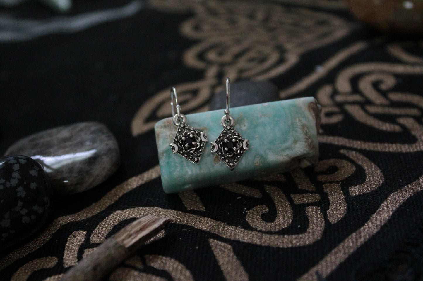 Lunar Bloom Black Spinel Lotus Earrings