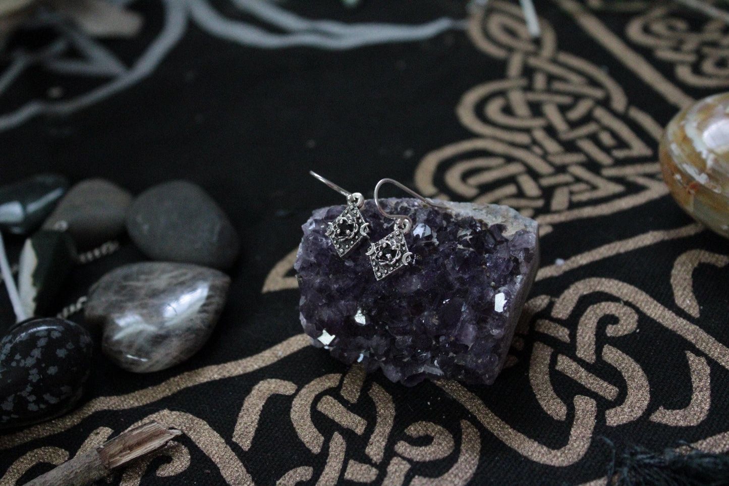 Lunar Bloom Black Spinel Lotus Earrings