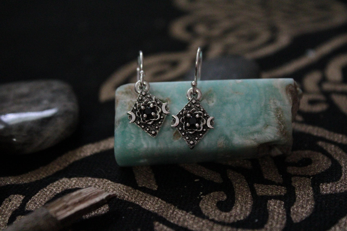 Lunar Bloom Black Spinel Lotus Earrings