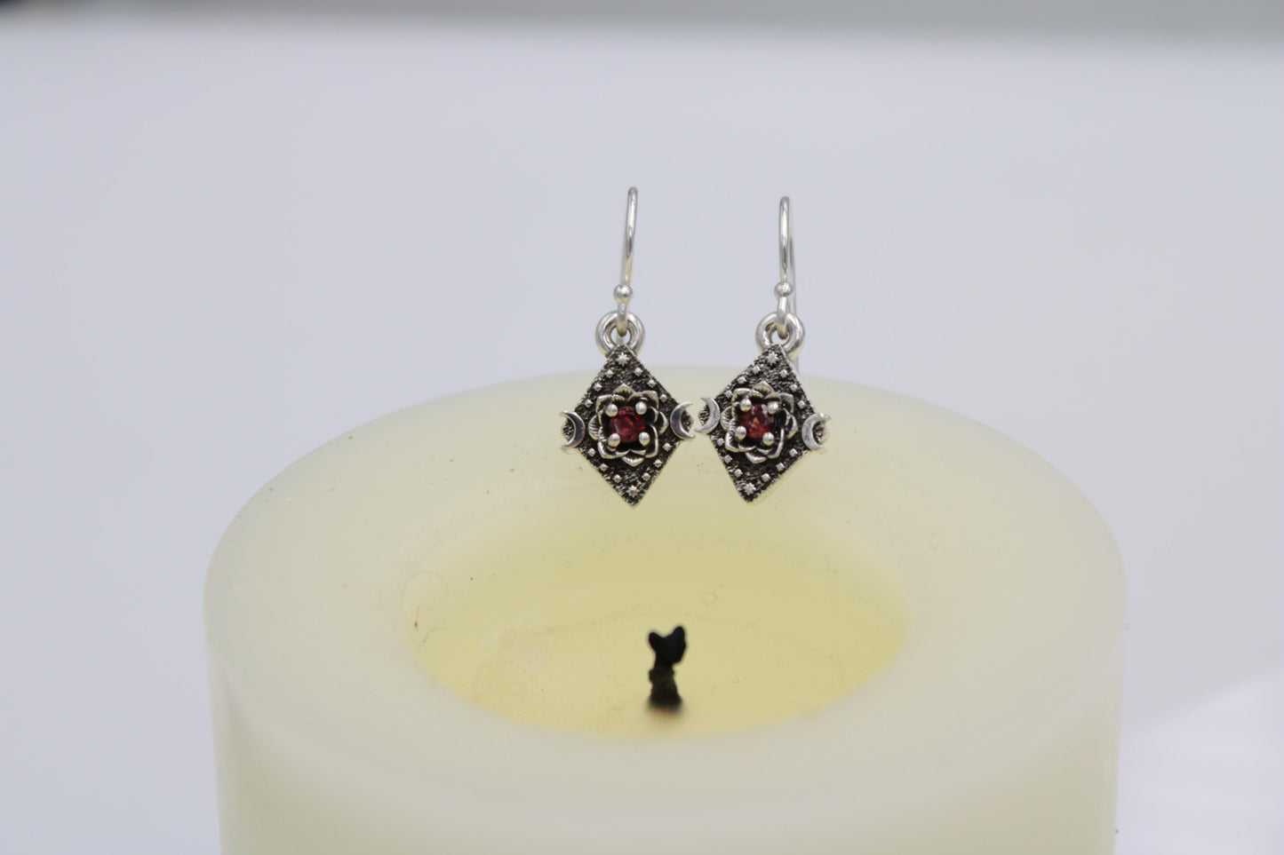 Lunar Bloom Garnet Lotus Earrings