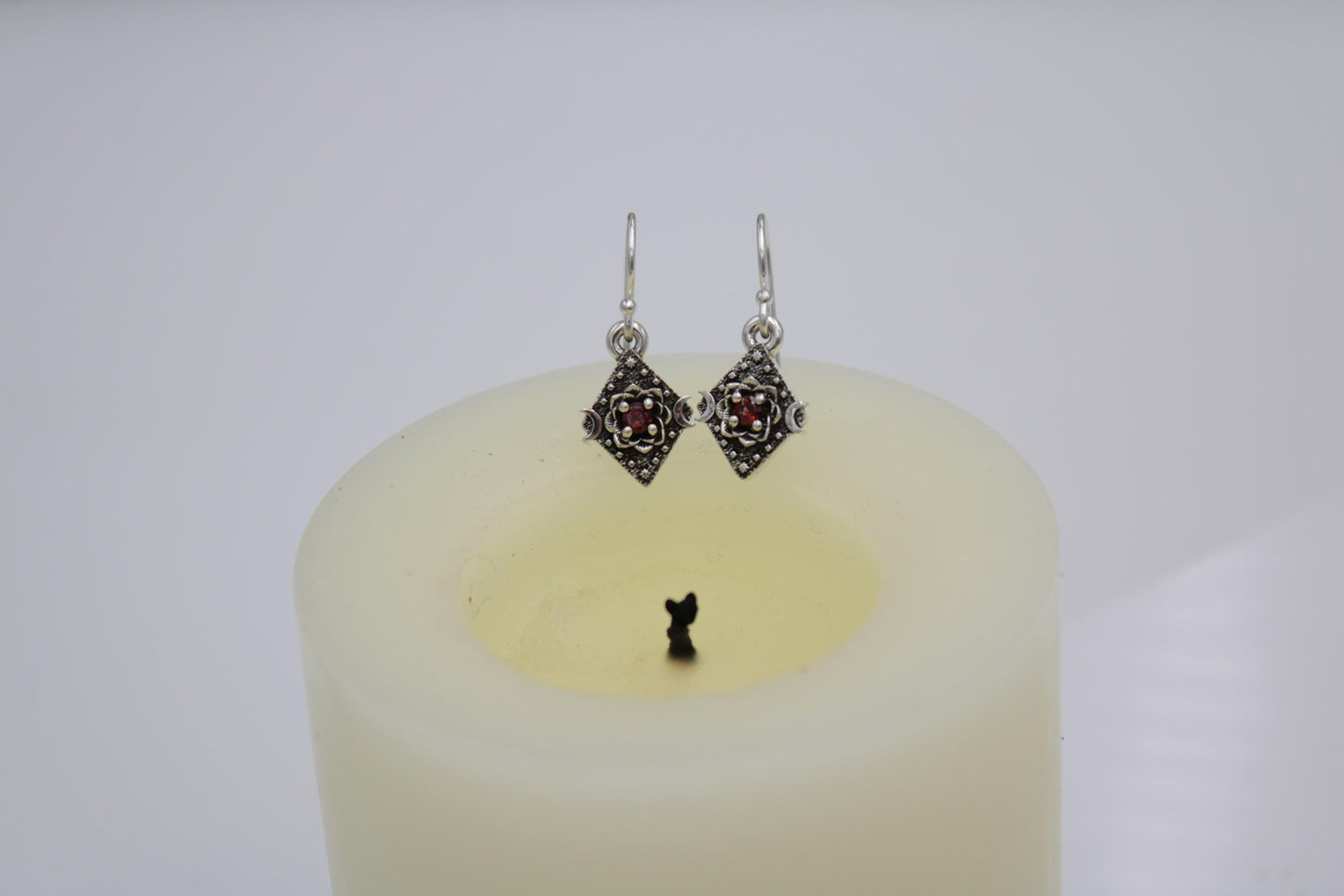 Lunar Bloom Garnet Lotus Earrings