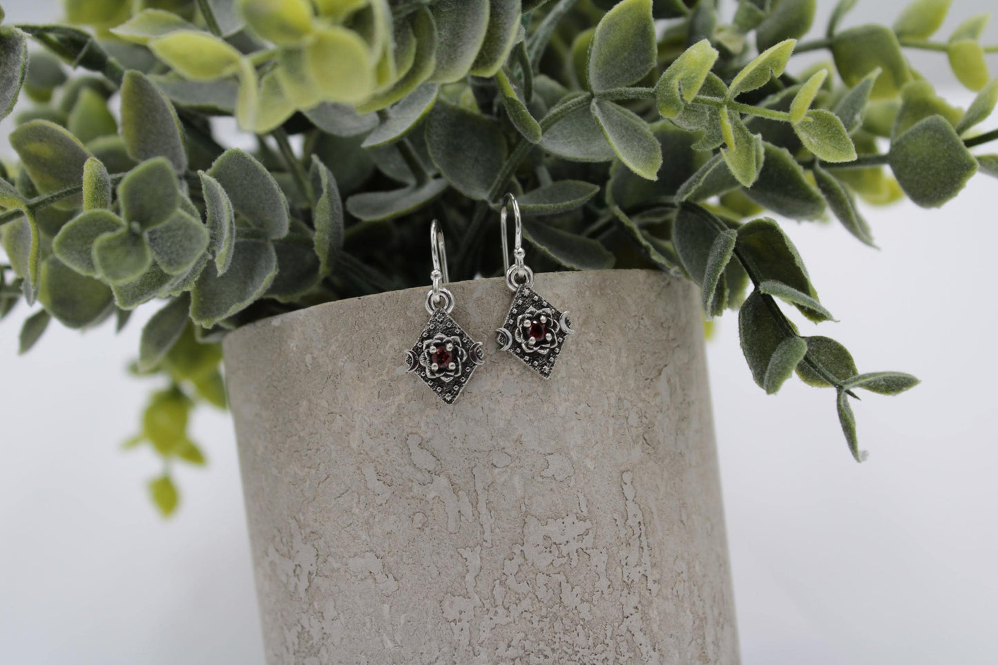 Lunar Bloom Garnet Lotus Earrings