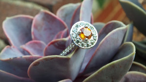 "The Golden Flame" orange and green sapphire and diamond ring - JF Fantasy Jewelry