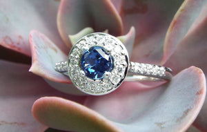 "True Blue" Blue Sapphire and Diamond Engagement ring - JF Fantasy Jewelry