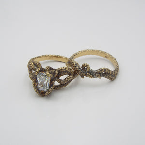 Radiant Cut Moissanite Fantasy Bridal Set 14k Yellow gold - JF Fantasy Jewelry