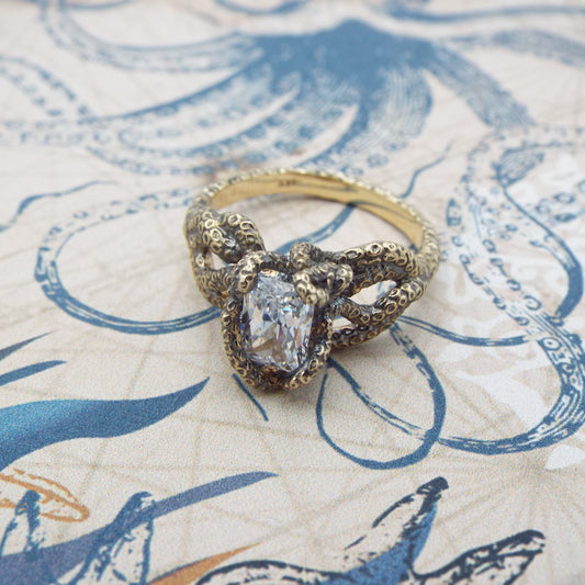 Radiant Cut Moissanite Fantasy Engagement ring in 14k Yellow gold - JF Fantasy Jewelry