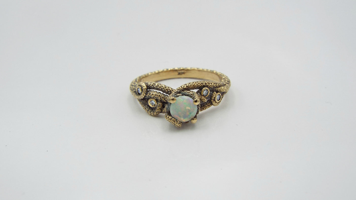 Opal And Diamond Fantasy Engagement ring in 14k gold - JF Fantasy Jewelry