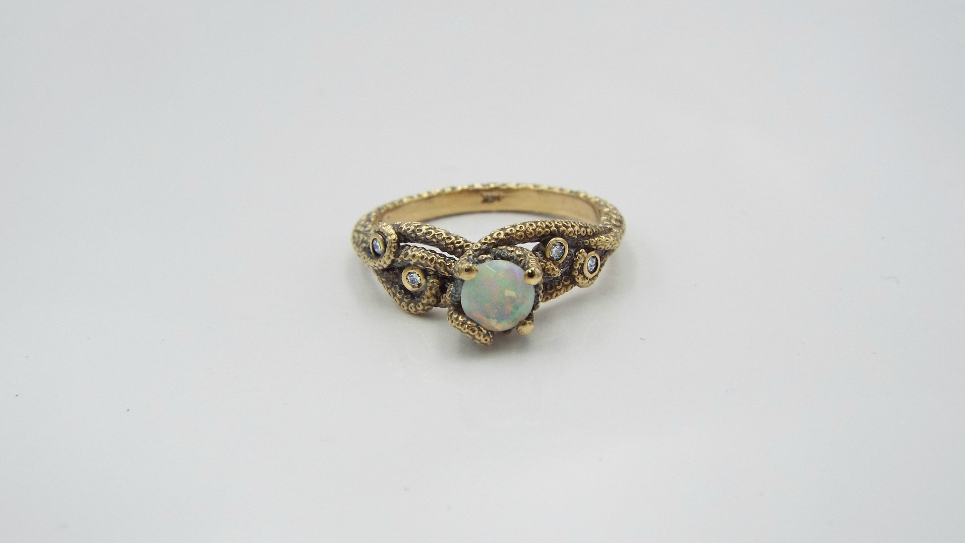 Opal And Diamond Fantasy Engagement ring in 14k gold - JF Fantasy Jewelry