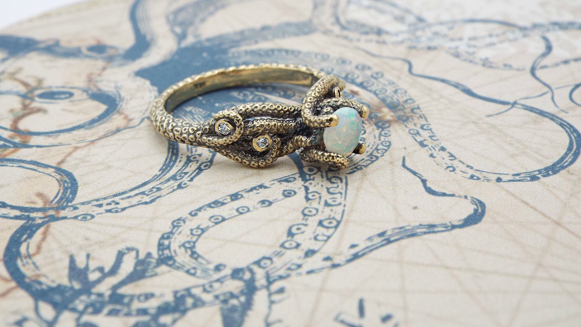 Opal And Diamond Fantasy Engagement ring in 14k gold - JF Fantasy Jewelry