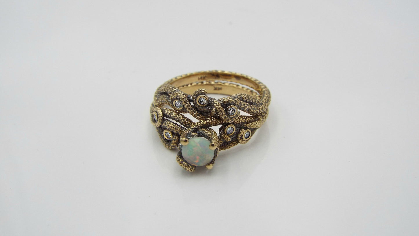 Opal And Diamond Fantasy Bridal set in 14k gold - JF Fantasy Jewelry