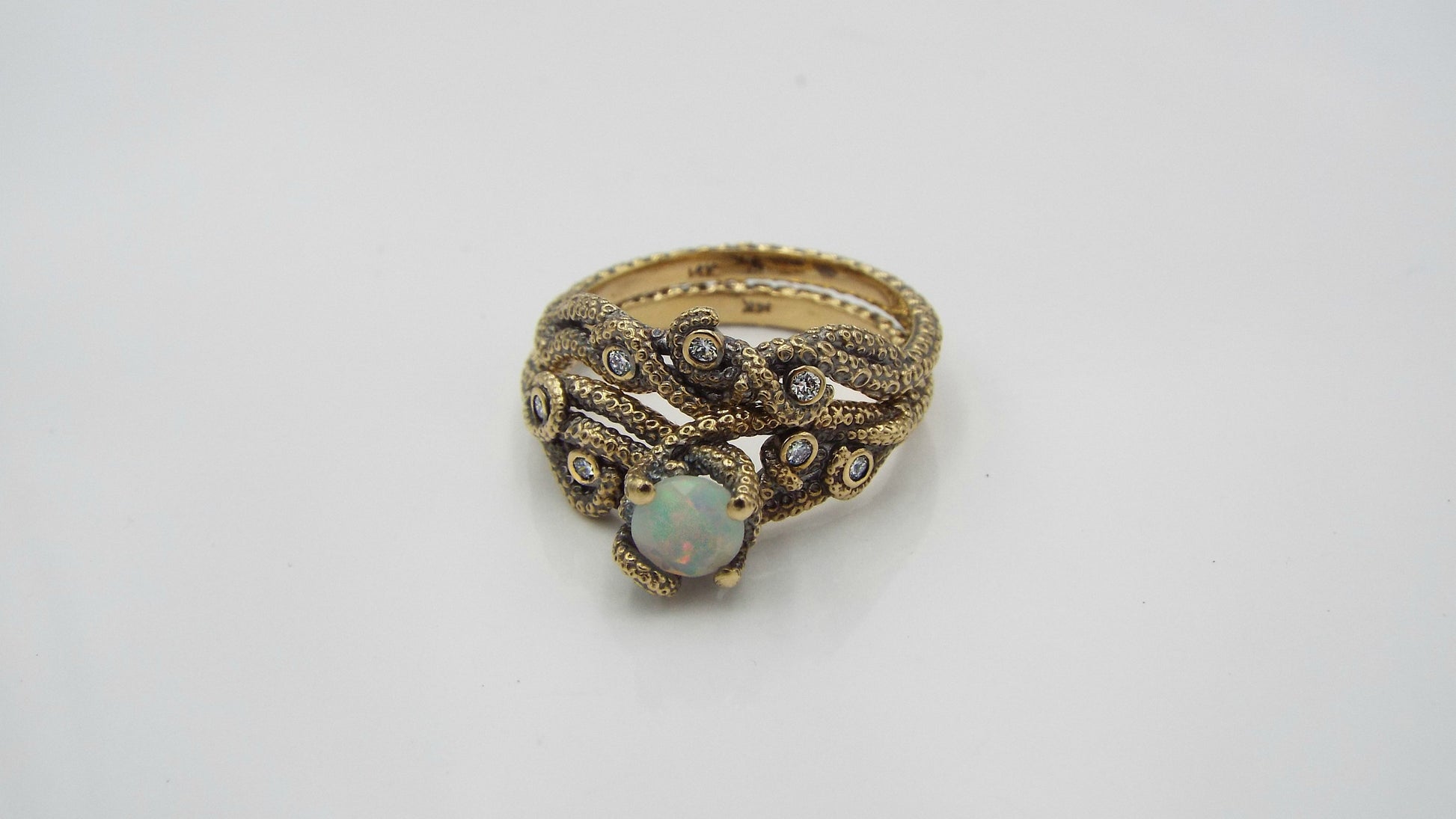 Opal And Diamond Fantasy Bridal set in 14k gold - JF Fantasy Jewelry