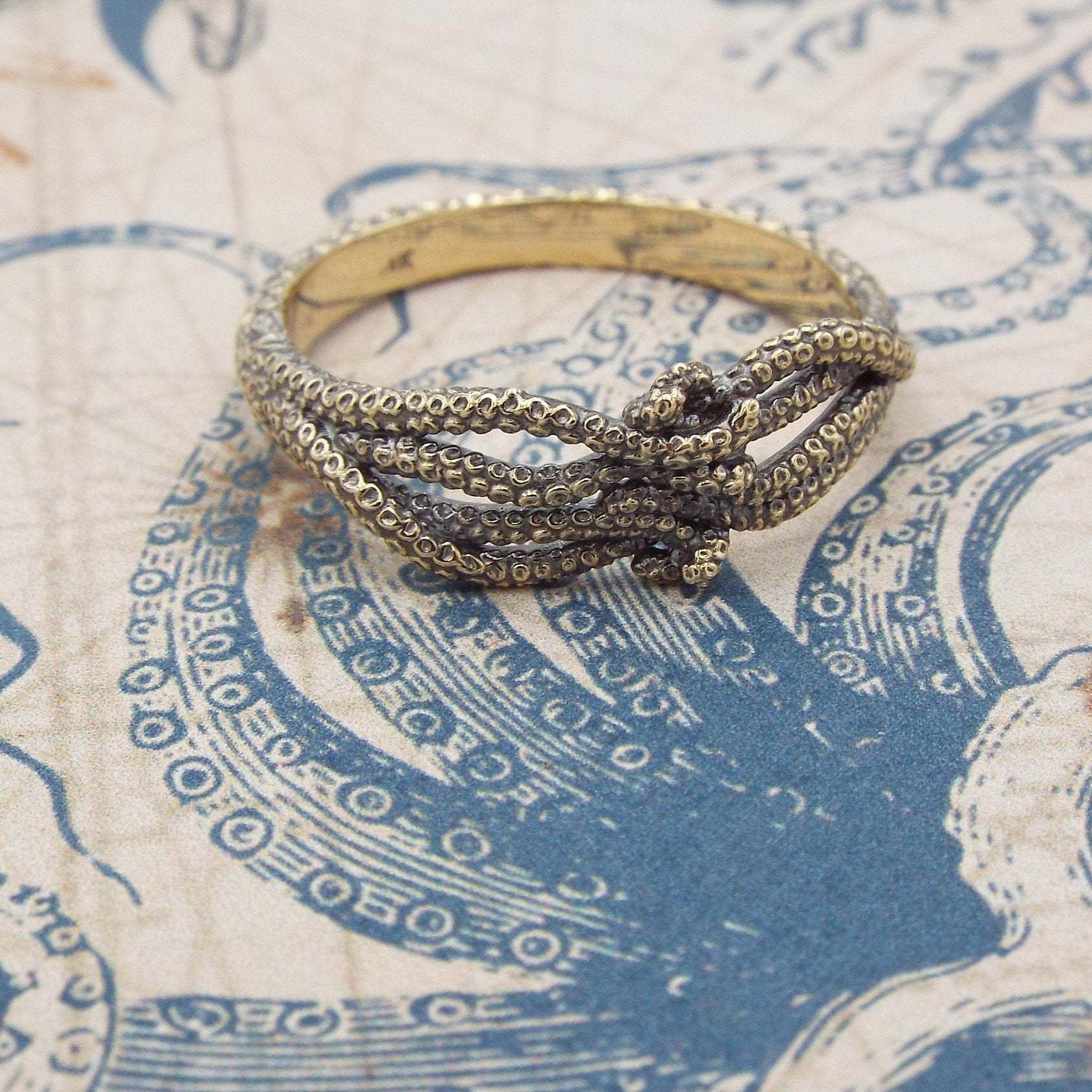 Crossover Style Gold Tentacle Ring - JF Fantasy Jewelry