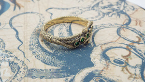 Crossover Style Gold and Emerald Tentacle Ring - JF Fantasy Jewelry