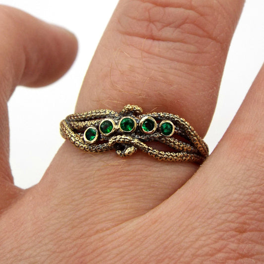 Crossover Style Gold and Emerald Tentacle Ring - JF Fantasy Jewelry