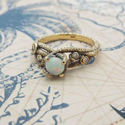 Opal And Diamond Fantasy Engagement ring in 14k gold - JF Fantasy Jewelry
