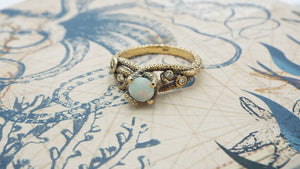 Opal And Diamond Fantasy Engagement ring in 14k gold - JF Fantasy Jewelry