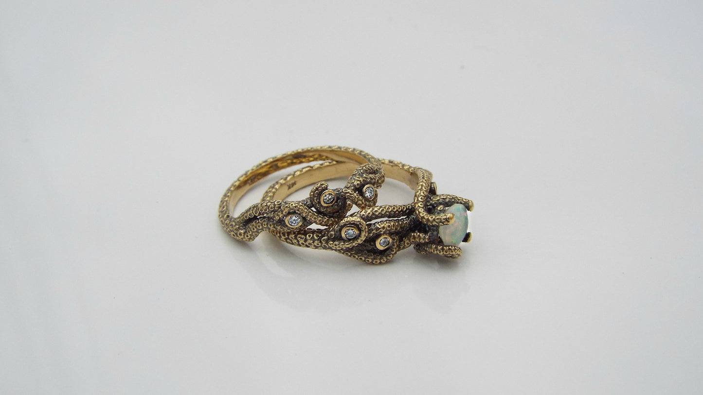 Opal And Diamond Fantasy Bridal set in 14k gold - JF Fantasy Jewelry
