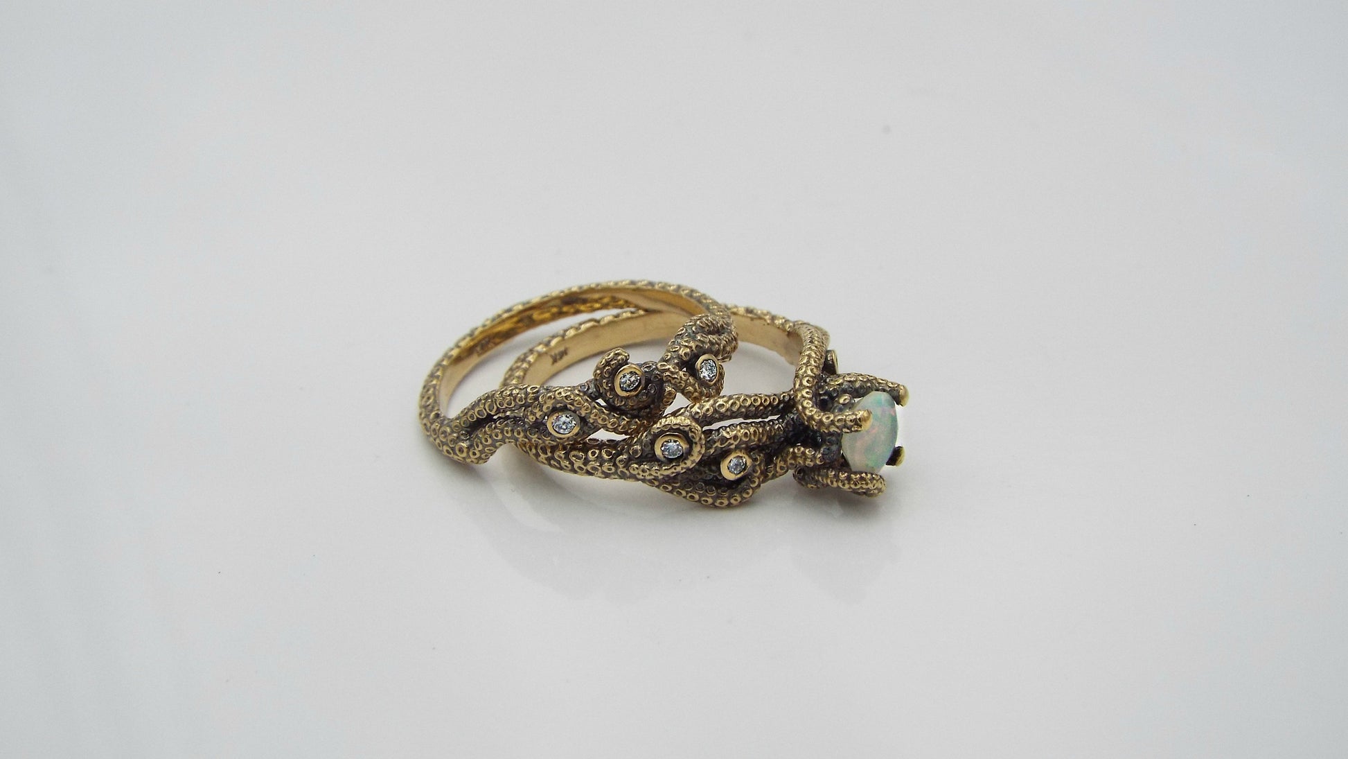 Opal And Diamond Fantasy Bridal set in 14k gold - JF Fantasy Jewelry