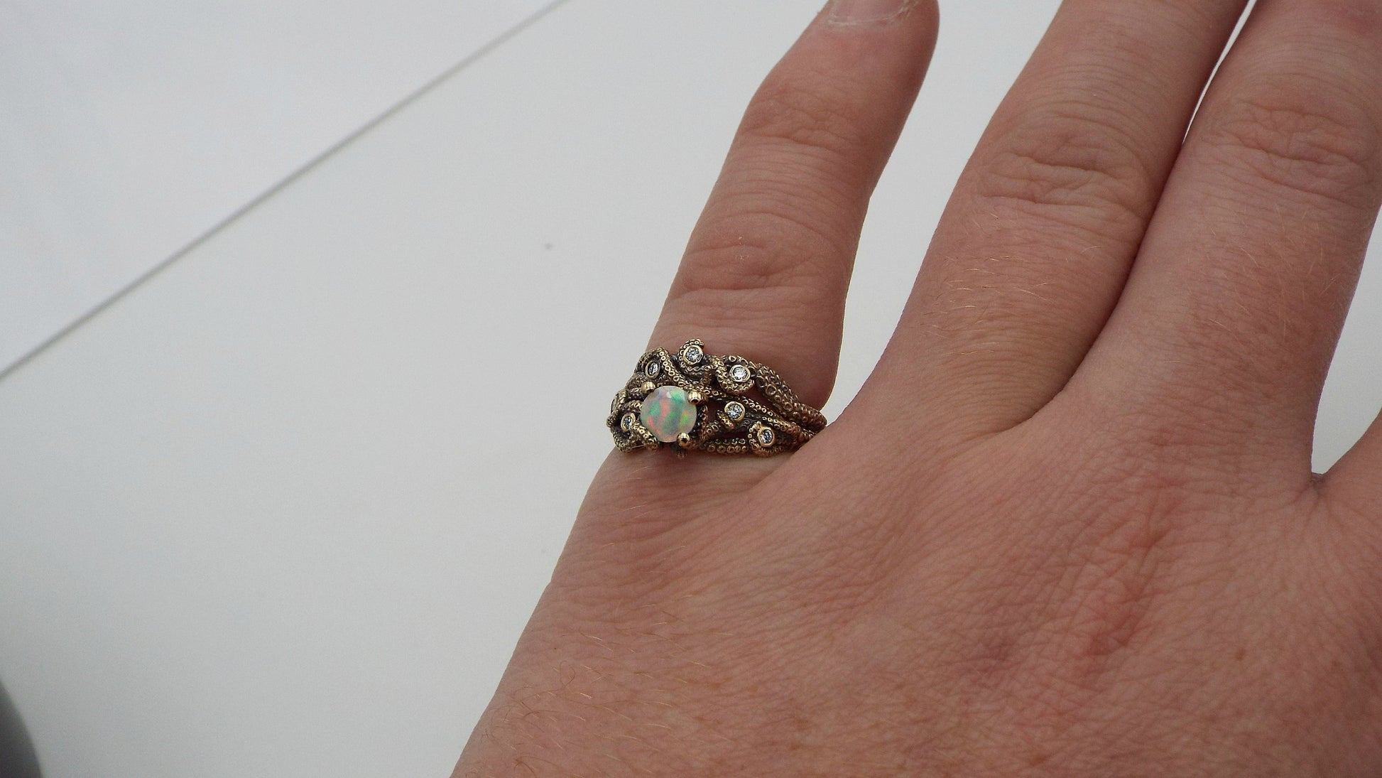 Opal And Diamond Fantasy Bridal set in 14k gold - JF Fantasy Jewelry