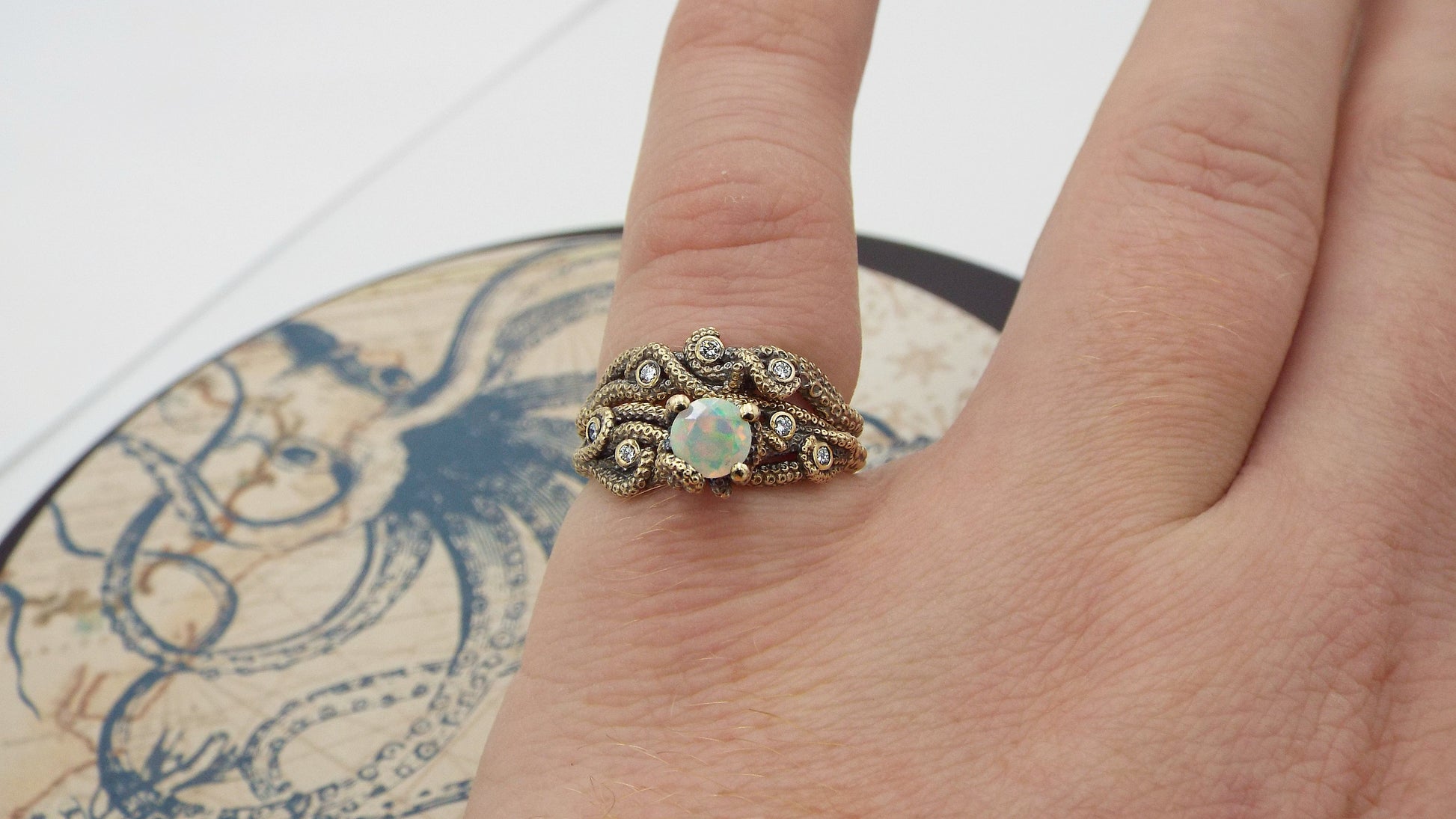 Opal And Diamond Fantasy Bridal set in 14k gold - JF Fantasy Jewelry