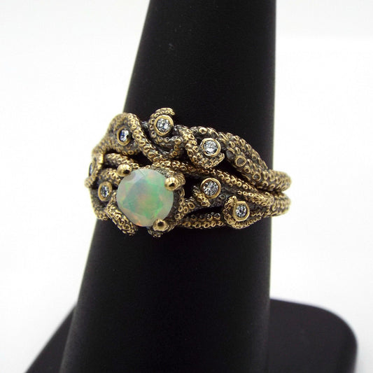 Opal And Diamond Fantasy Bridal set in 14k gold - JF Fantasy Jewelry