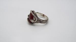 Large Red Carnelian Silver Snake Theme Ring - JF Fantasy Jewelry