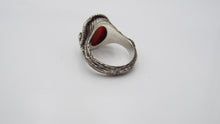 Load image into Gallery viewer, Large Red Carnelian Silver Snake Theme Ring - JF Fantasy Jewelry
