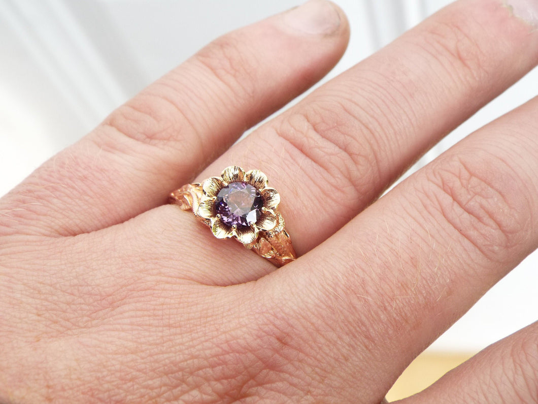 Blossoming Love Purple Spinel Flower Engagement Ring - JF Fantasy Jewelry