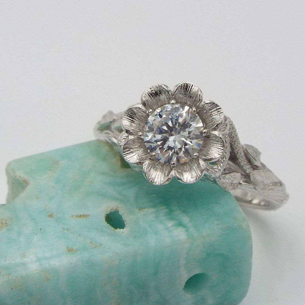 Blossoming Love Moissanite Flower Engagement Ring - JF Fantasy Jewelry