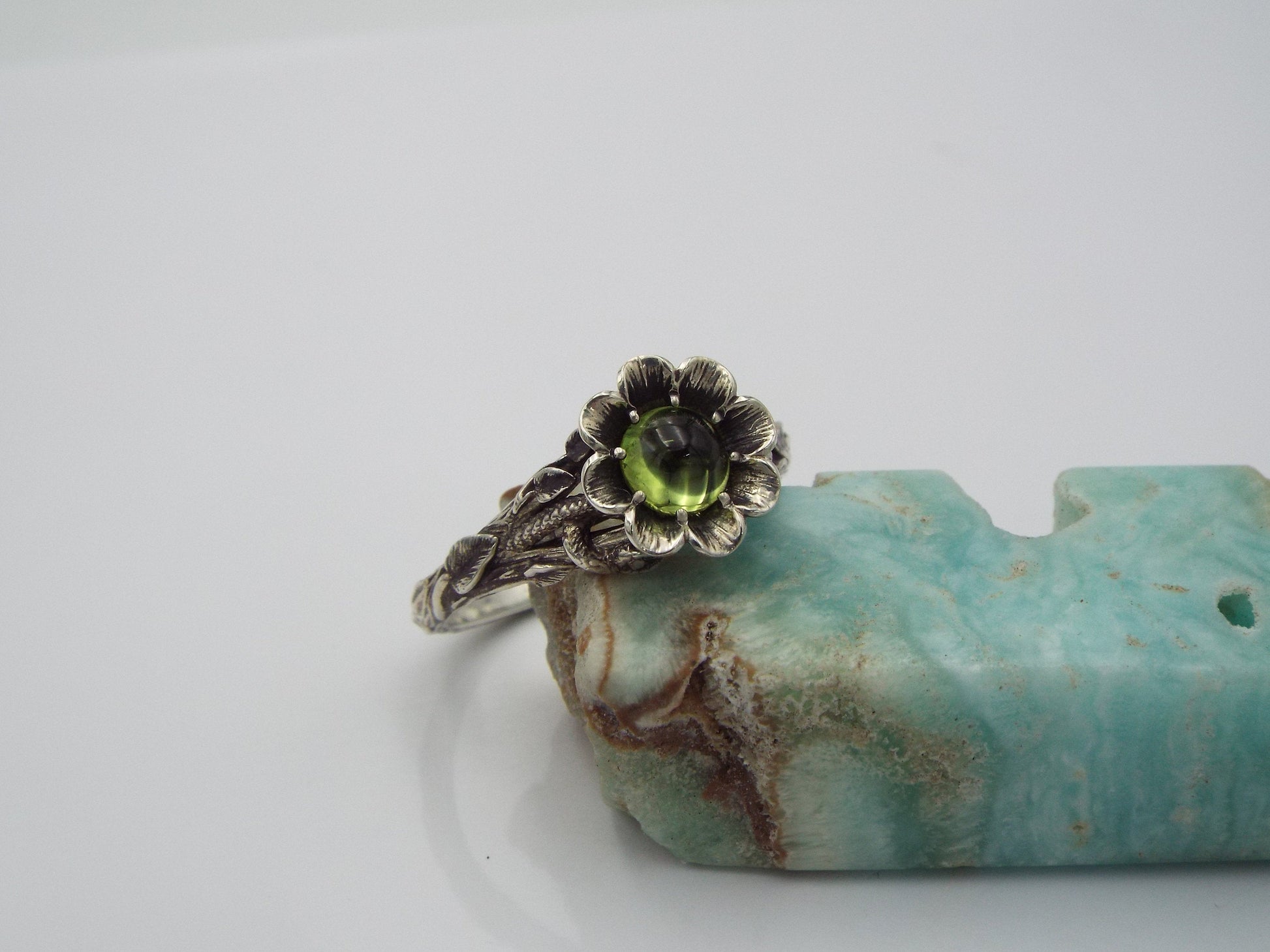 Blossoming Love Peridot Flower Engagement Ring - JF Fantasy Jewelry