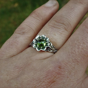 Blossoming Love Peridot Flower Engagement Ring - JF Fantasy Jewelry