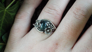 Moss Agate Sterling Silver Nature Inspired Flower Ring - JF Fantasy Jewelry