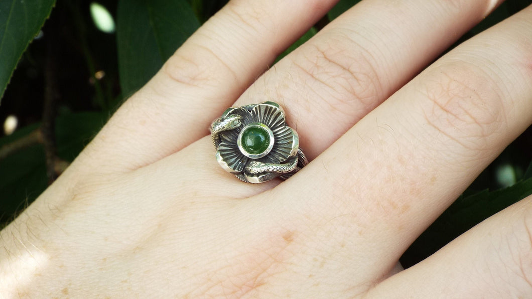 Nephirite Jade Flower Ring - JF Fantasy Jewelry