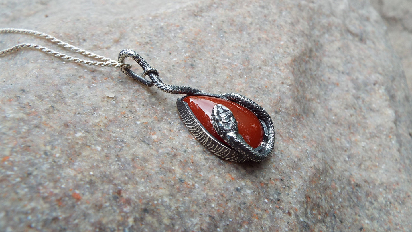 Carnelian Snake Pendant - JF Fantasy Jewelry
