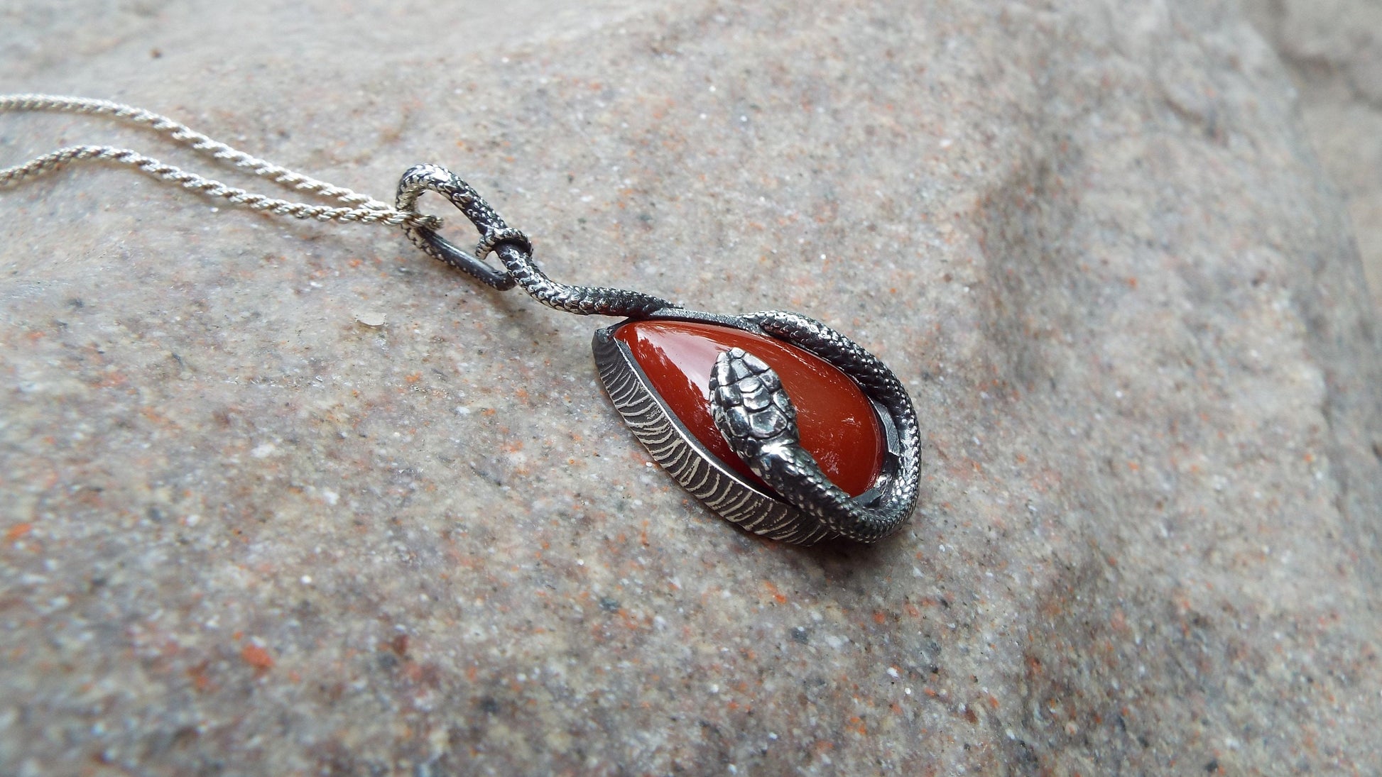 Carnelian Snake Pendant - JF Fantasy Jewelry