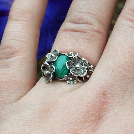 Malachite Flower Ring - JF Fantasy Jewelry