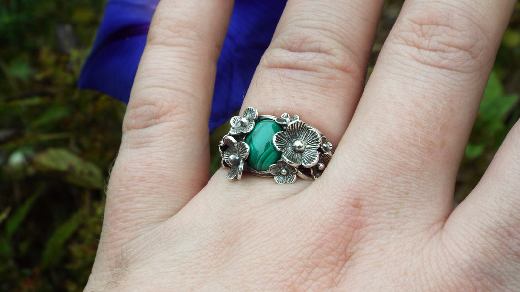 Malachite Flower Ring - JF Fantasy Jewelry