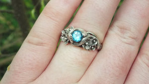 Blue Topaz Snake and Flower Ring - JF Fantasy Jewelry