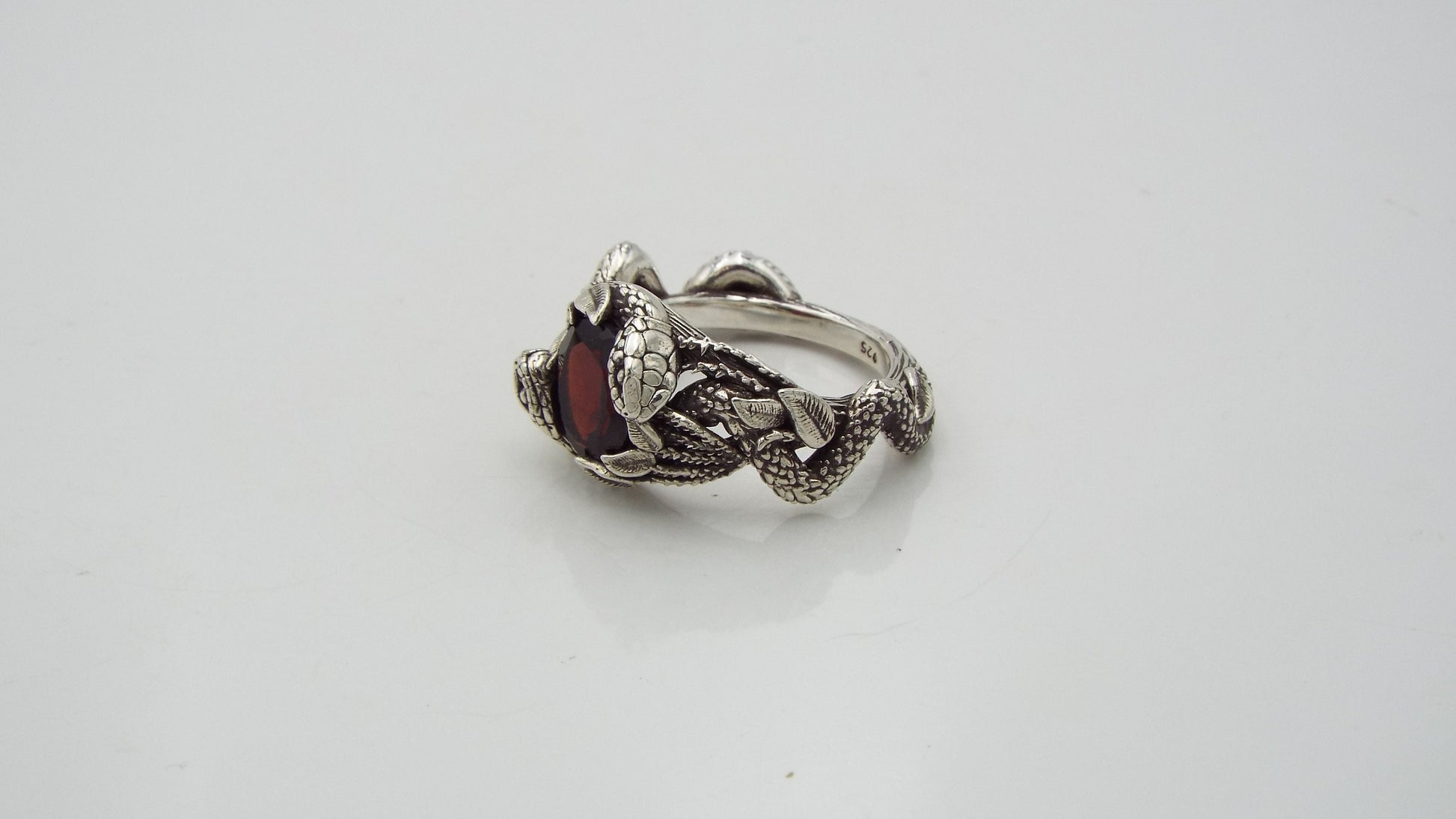 Garnet Snake and Thorn Ring - JF Fantasy Jewelry