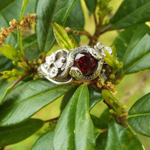Load image into Gallery viewer, Garnet Snake and Flower Ring - JF Fantasy Jewelry
