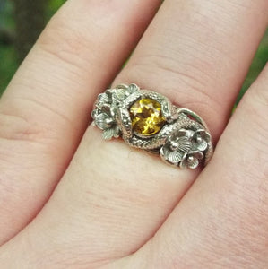 Citrine Snake and Flower Ring - JF Fantasy Jewelry