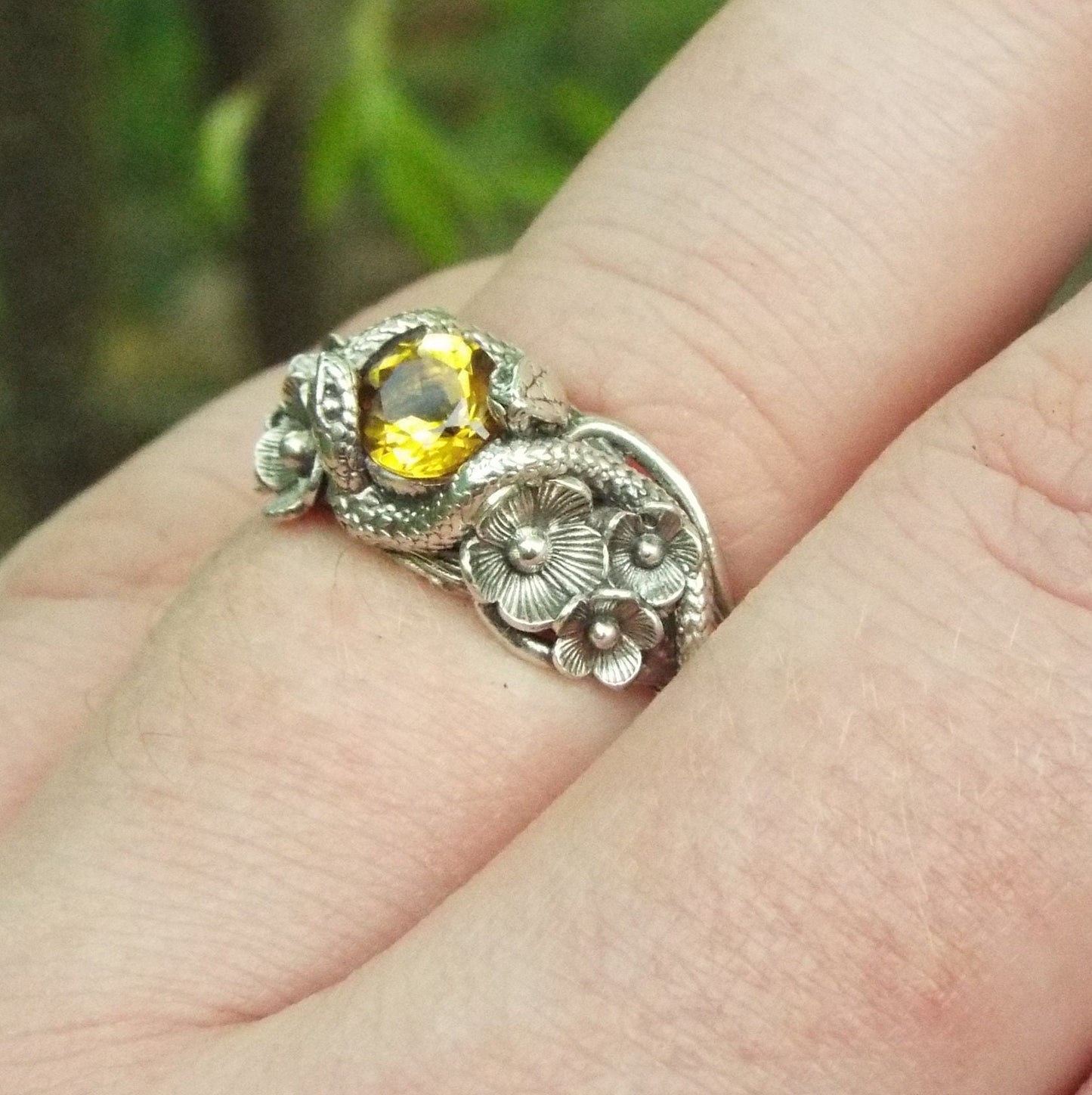 Citrine Snake and Flower Ring - JF Fantasy Jewelry