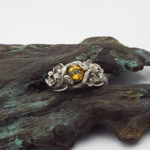 Citrine Snake and Flower Ring - JF Fantasy Jewelry